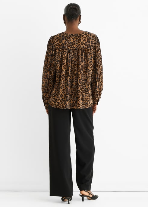 Braune Chiffon-Bluse im Animal-Print mit Falten und geradem Schnitt - Image 3